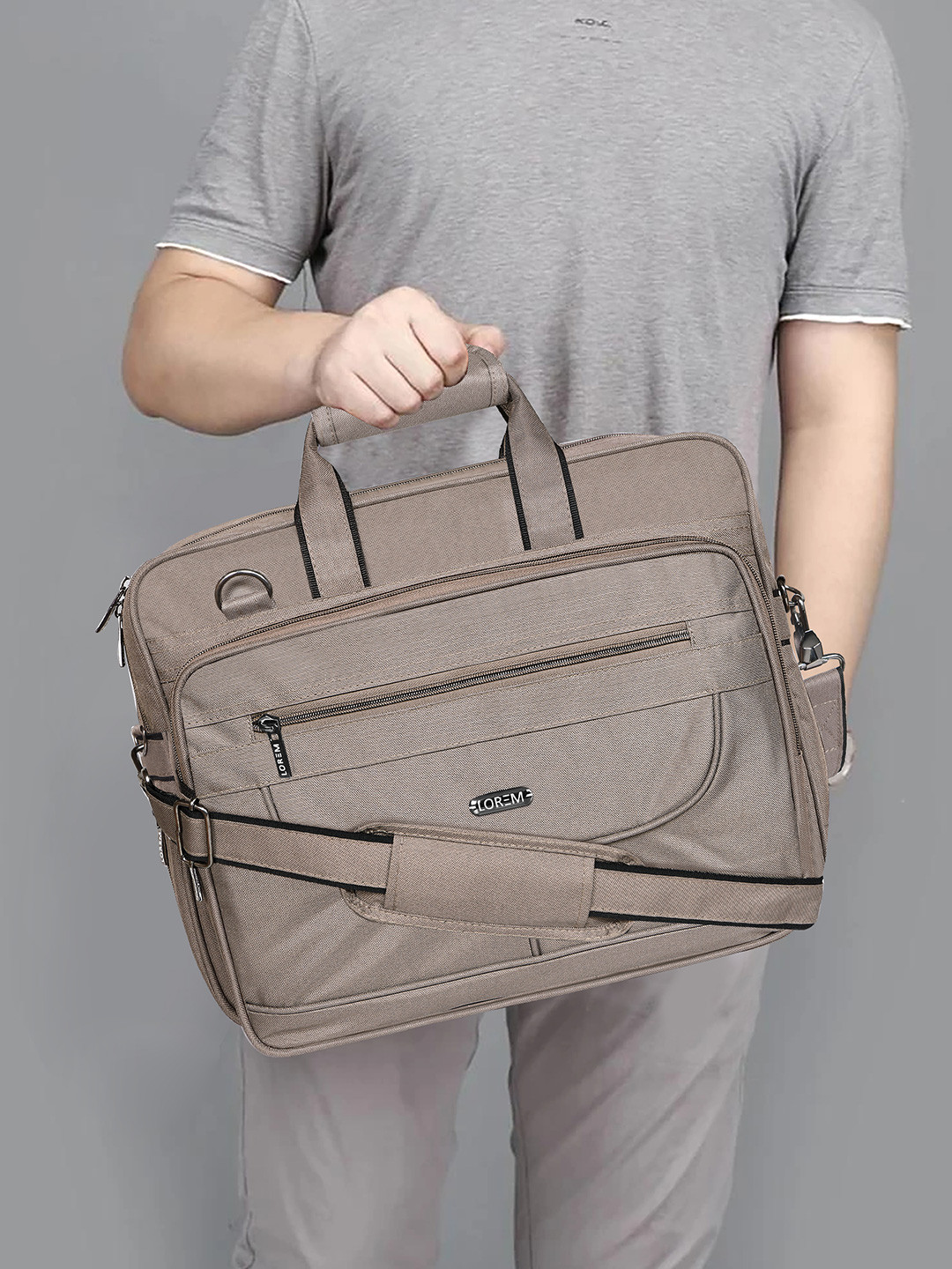 LOREM Textured Grey Color Linen fabric 28L Messenger Bag For Men Laptop Bag