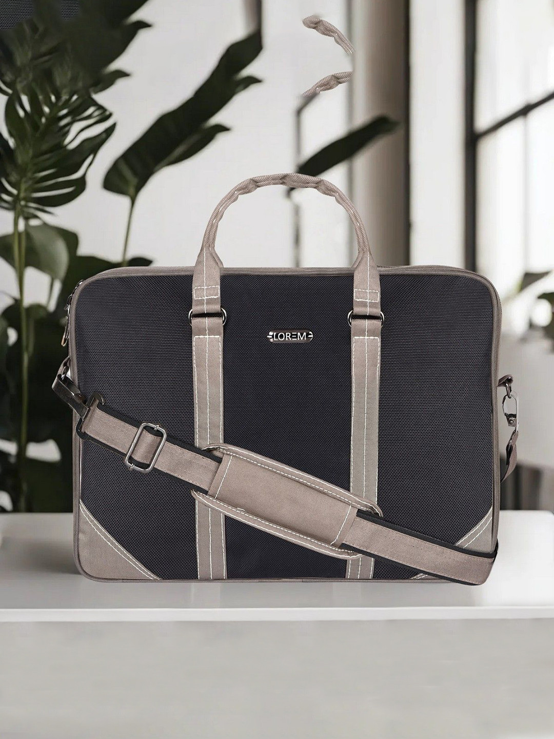 LOREM Textured Black Color PVC Coated Fabric 10L Messenger Bag For Men & Women Laptop Bag