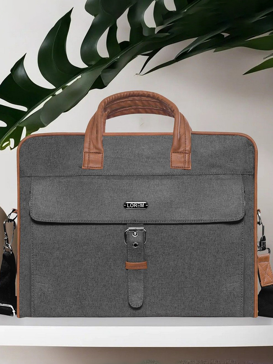 LOREM Unisex Textured  Grey Color Linen 10L Laptop Bag For Men Laptop Bag