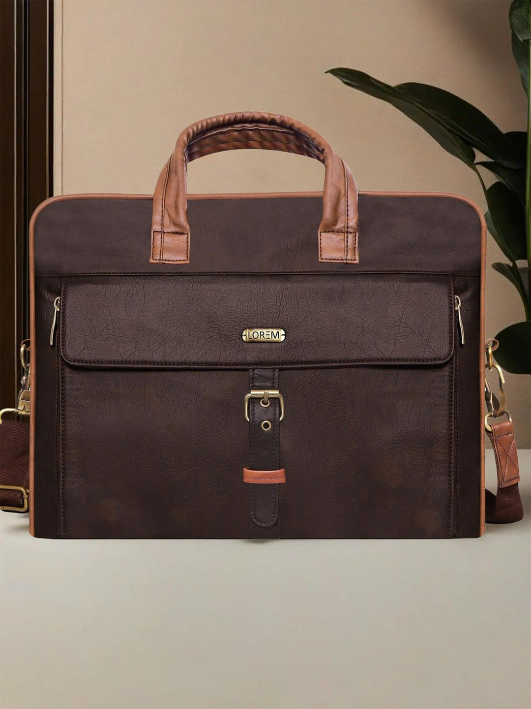 LOREM Unisex Brown Color Faux Leather 10L Laptop Bag For Men Laptop Bag
