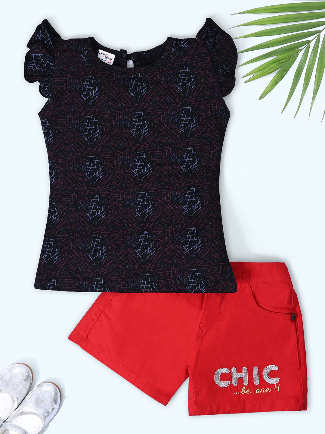 Nino Togs Girls Printed Pure Cotton Top With Shorts