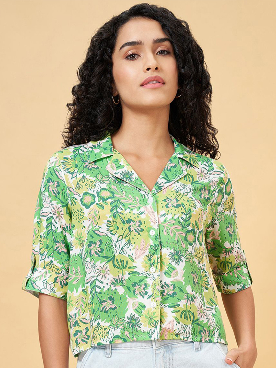People Women Boxy Floral Printed Casual Shirt