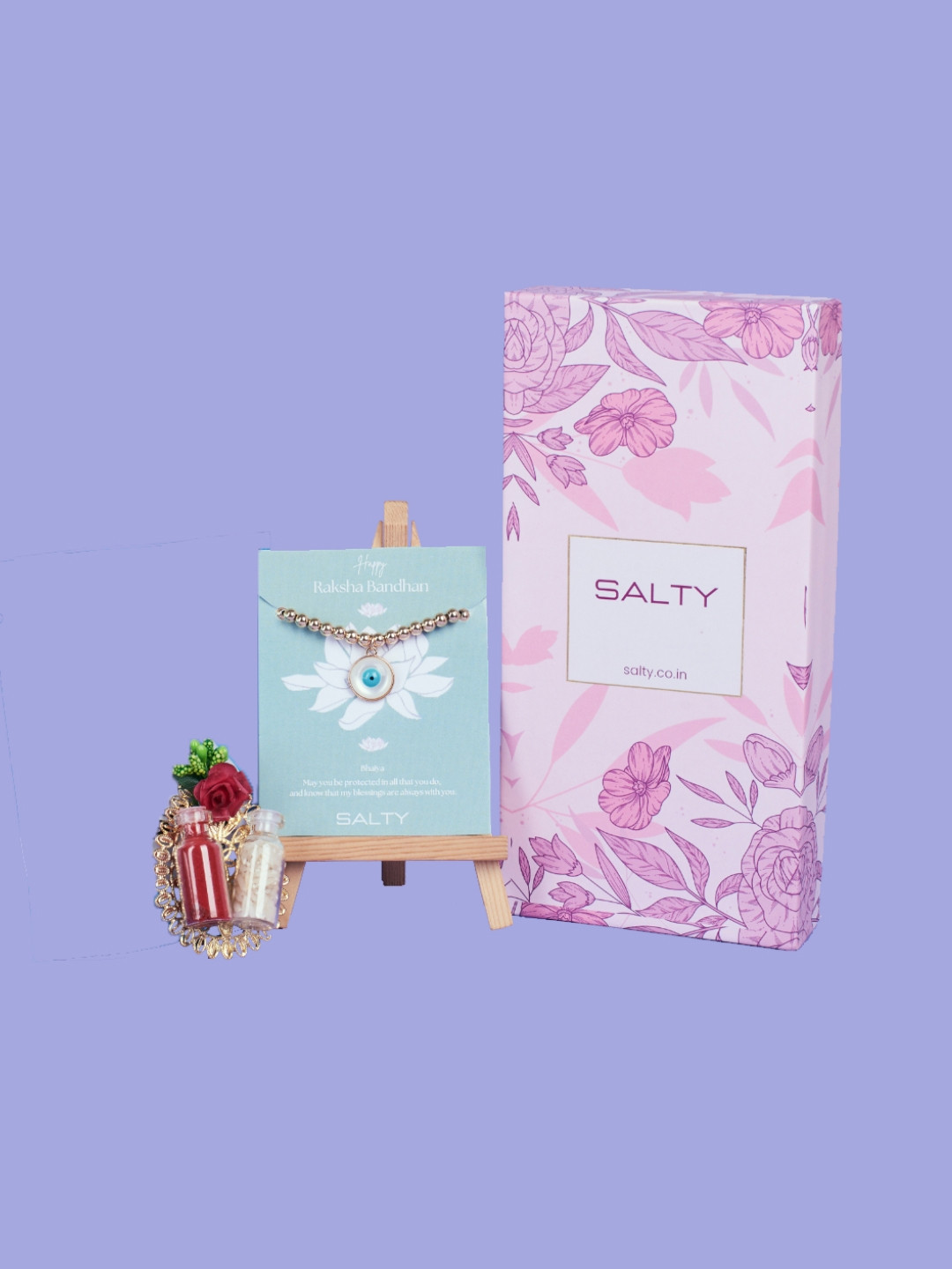 SALTY Evil Eye Beaded Rakhi With Chocolate & Roli Chawal