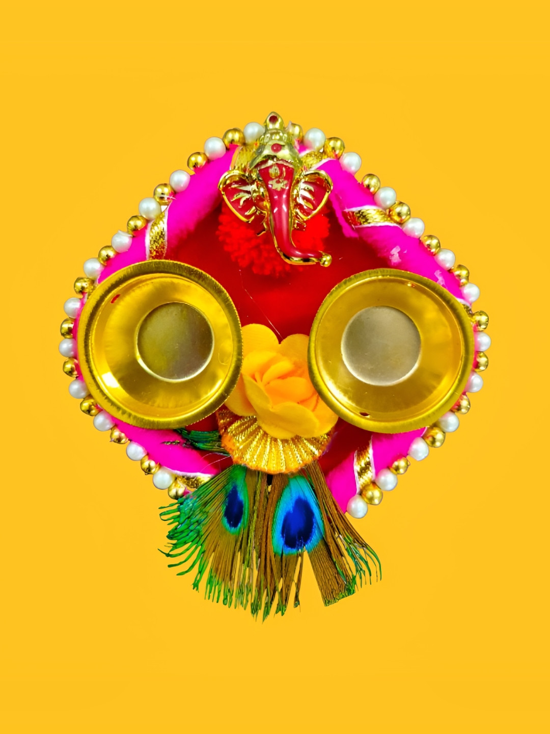 PUFFSMART Pink & Gold Toned Textured Attached Roli & Chawal HolderPooja Thali