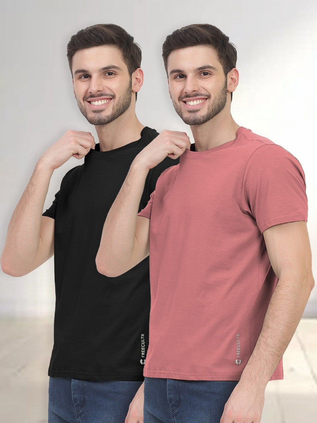 FREECULTR Men Half Sleeve Crew Neck Organic Cotton T-shirts Pack Of 2