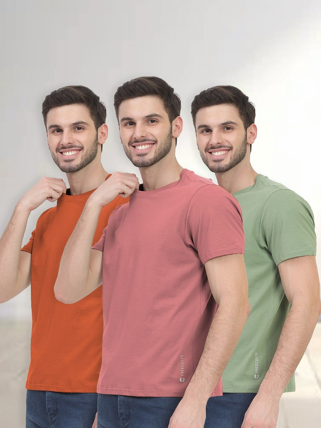 FREECULTR Men Half Sleeve Round Neck Organic Cotton T-shirts Pack Of 3 Rs. 999 - Myntra