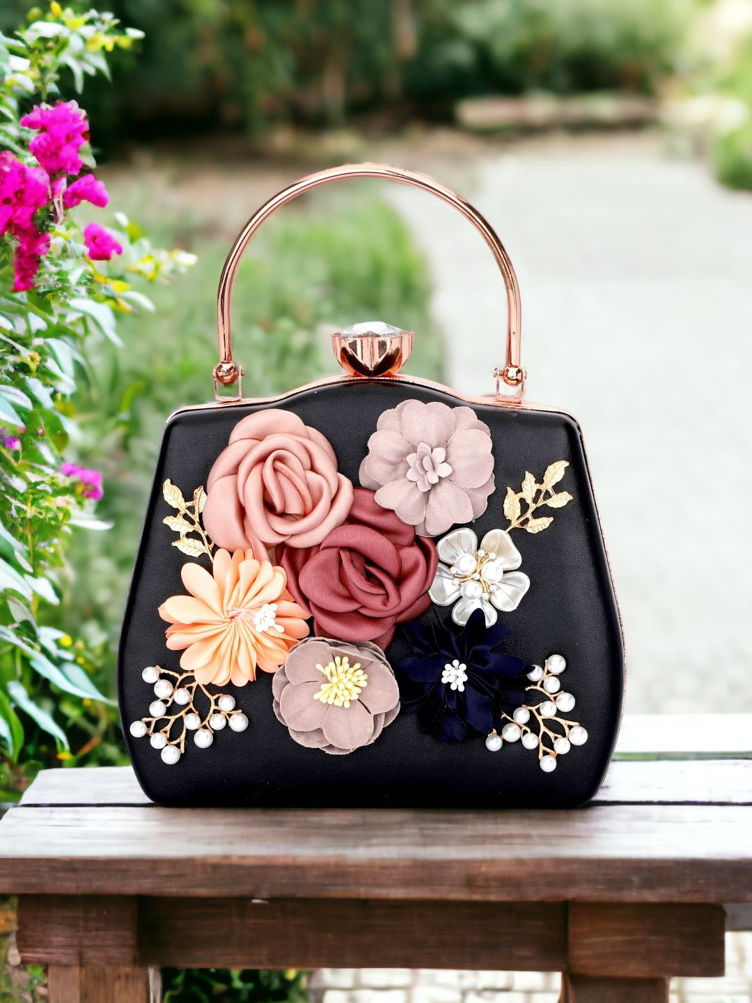 Sangria Black Embellished Box Clutches