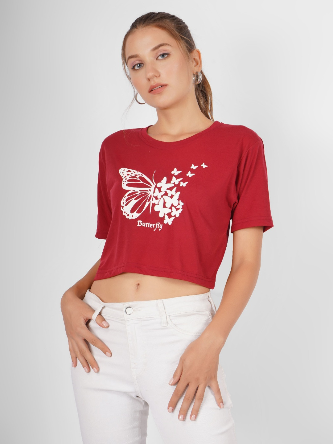 MIMID Women Graphic Printed Crop Cotton T-shirt