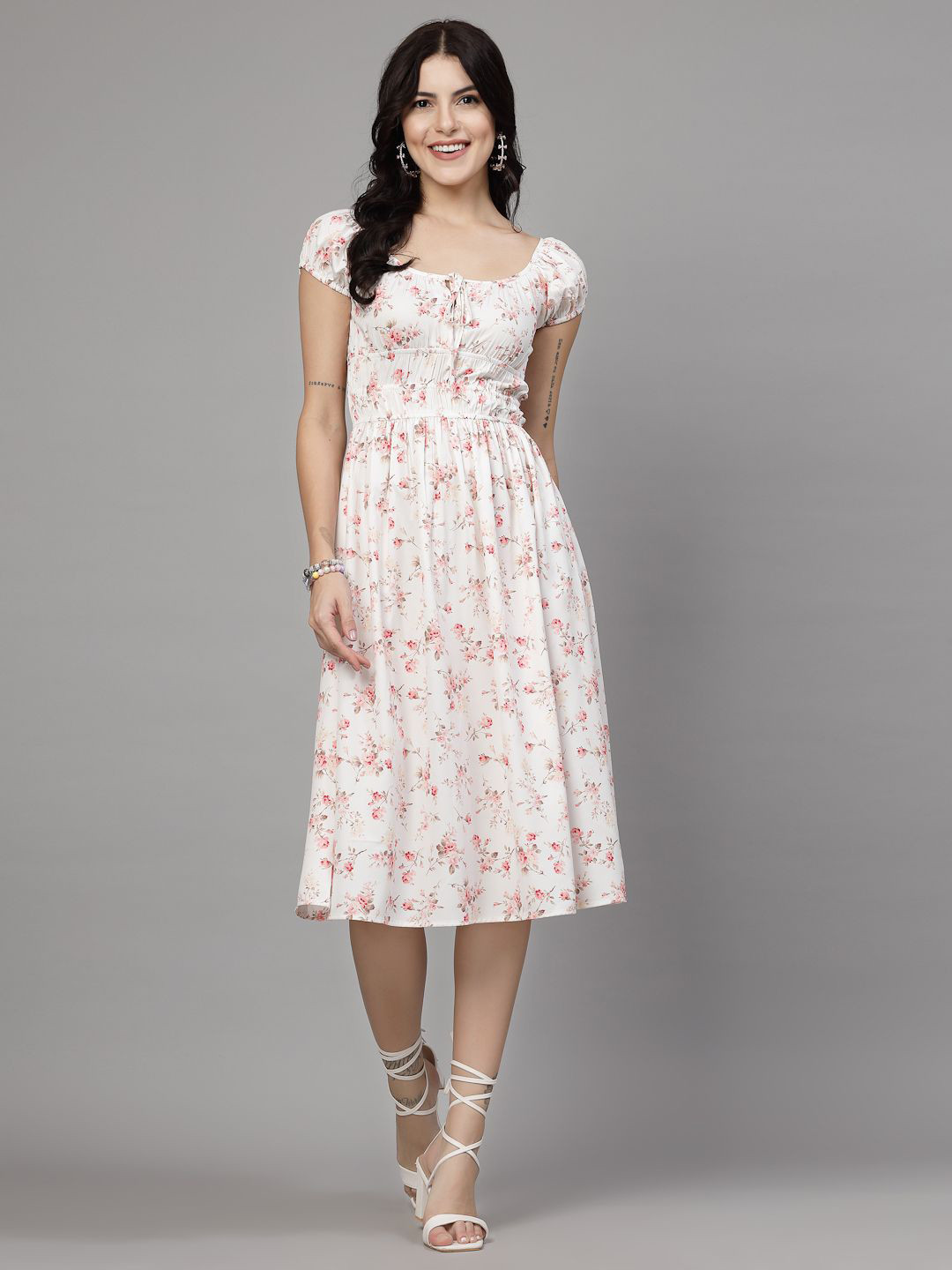 JEFF COOPER Women Floral Printed Square Neck Fit & Flare Midi Dress