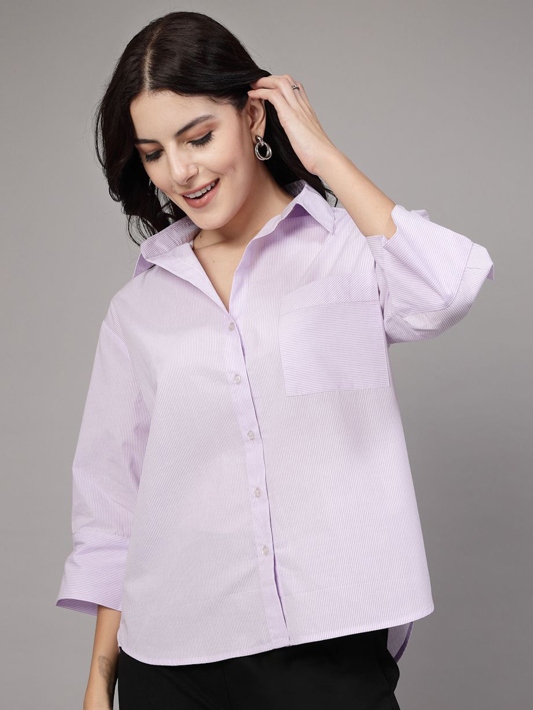 JEFF COOPER Women Relaxed Fit Opaque PoplinStipe casual Shirt