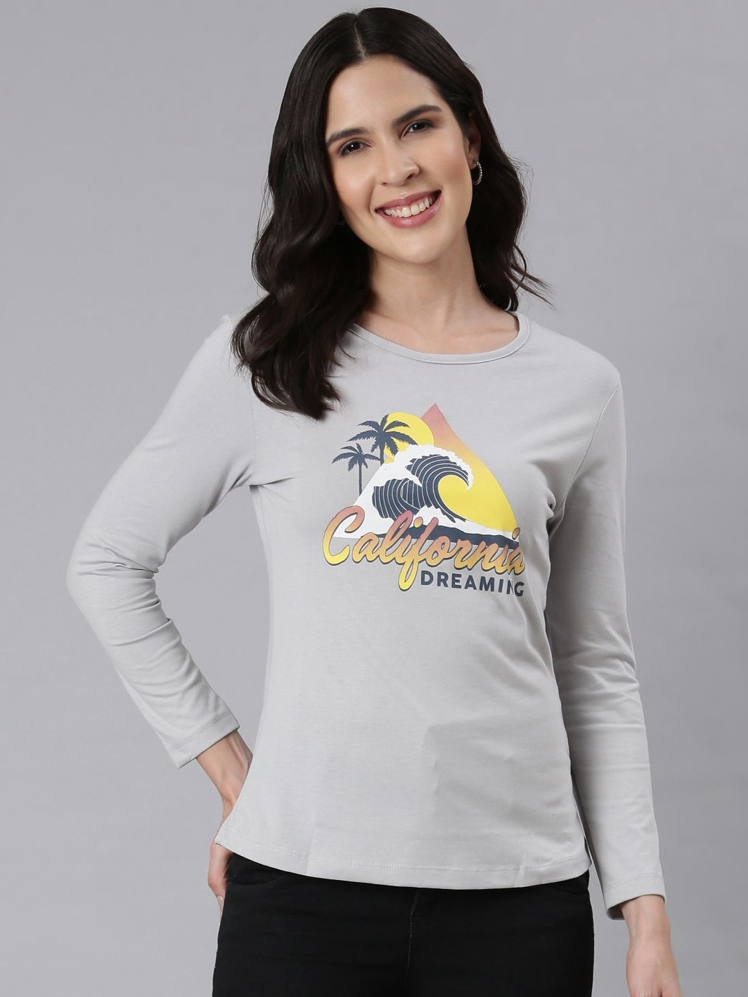 DIXCY SCOTT Slimz Women Printed Long Sleeves Applique T-shirt