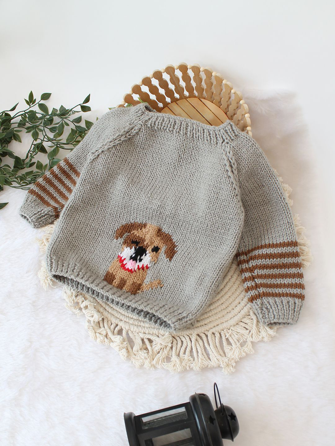 Woonie Girls Self Design Animal Pullover Sweater