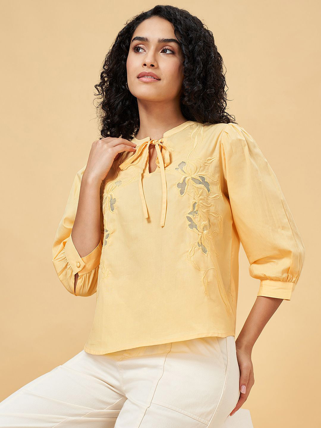 Honey by Pantaloons Floral Tie-Up Neck Cotton Top