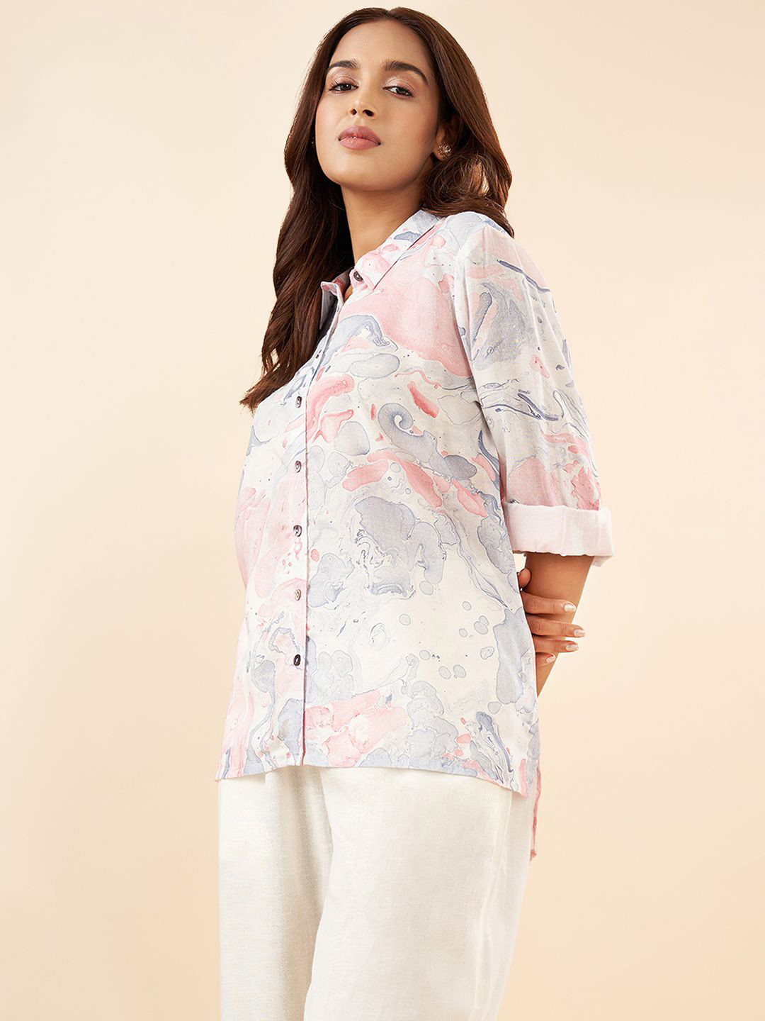 AKKRITI BY PANTALOONS Women Modal Shirt Collar Printed Tunic