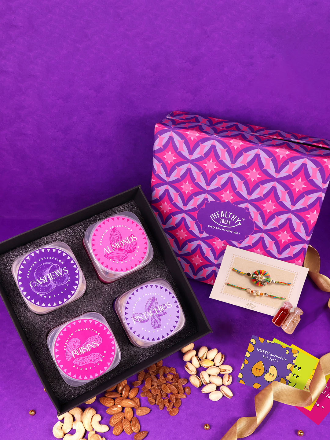 Healthy Treat Set Of 7 Rakhi Dry Fruits With Roli & Rice Assorted Gifts