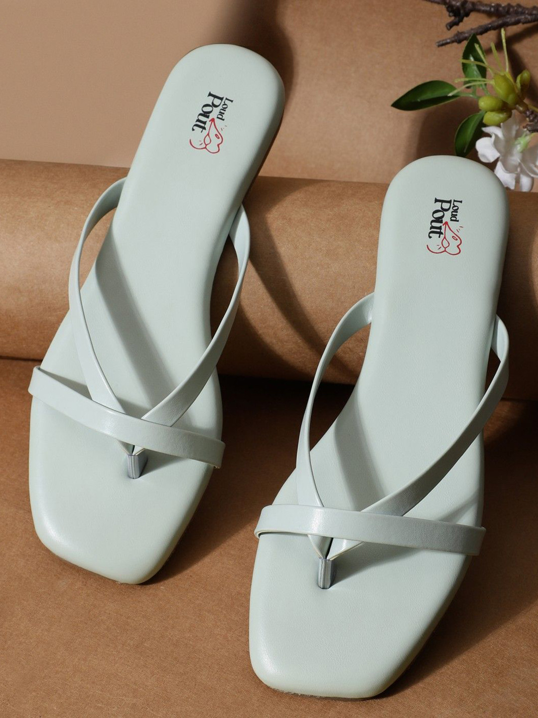 LOUD POUT Women Solid Square Toe T-Strap Flats