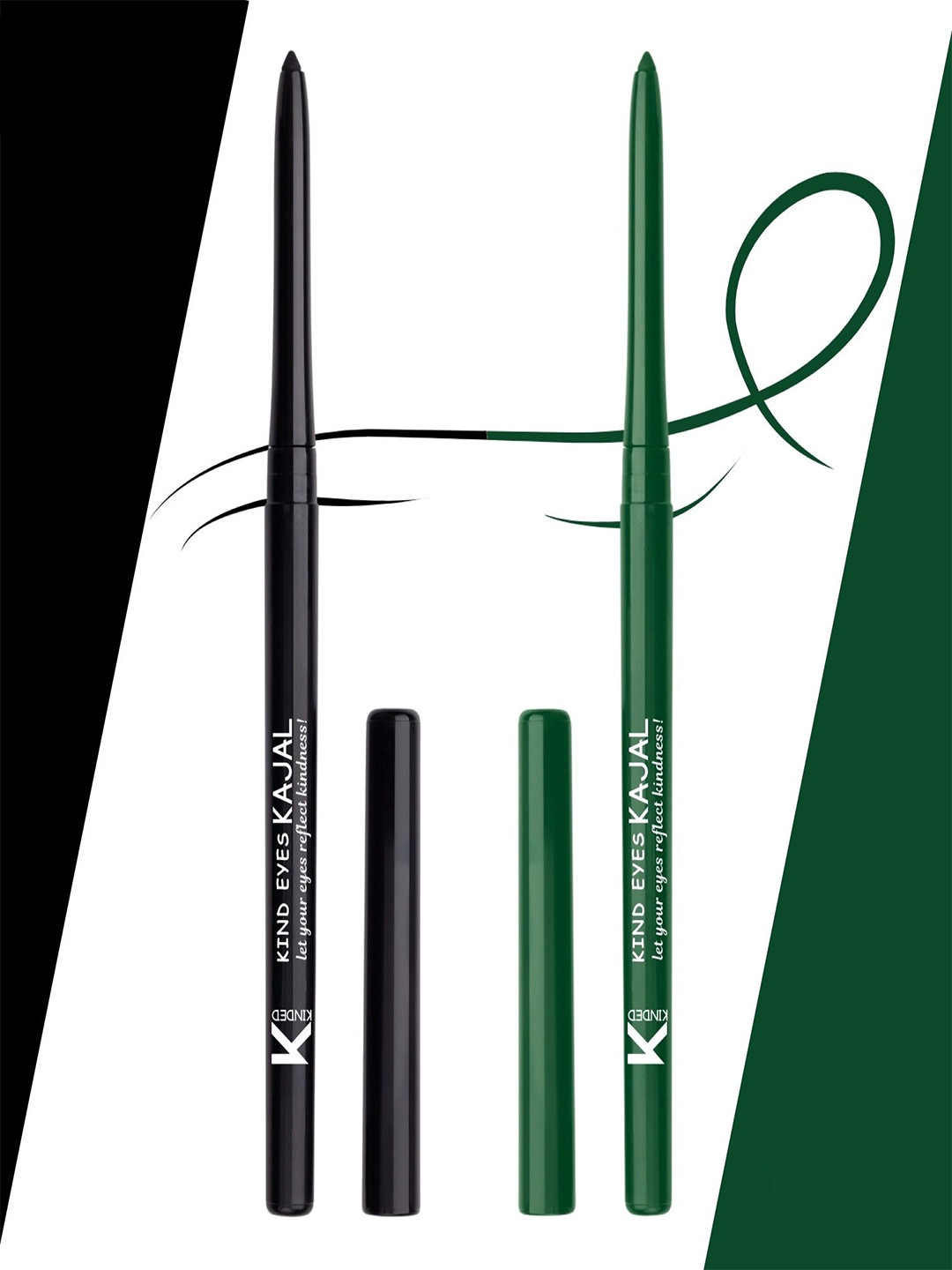 KINDED Set of 2 Kind Eyes 3-in-1 Waterproof Kajal - Boundless Black 01 & Peacock Green 04