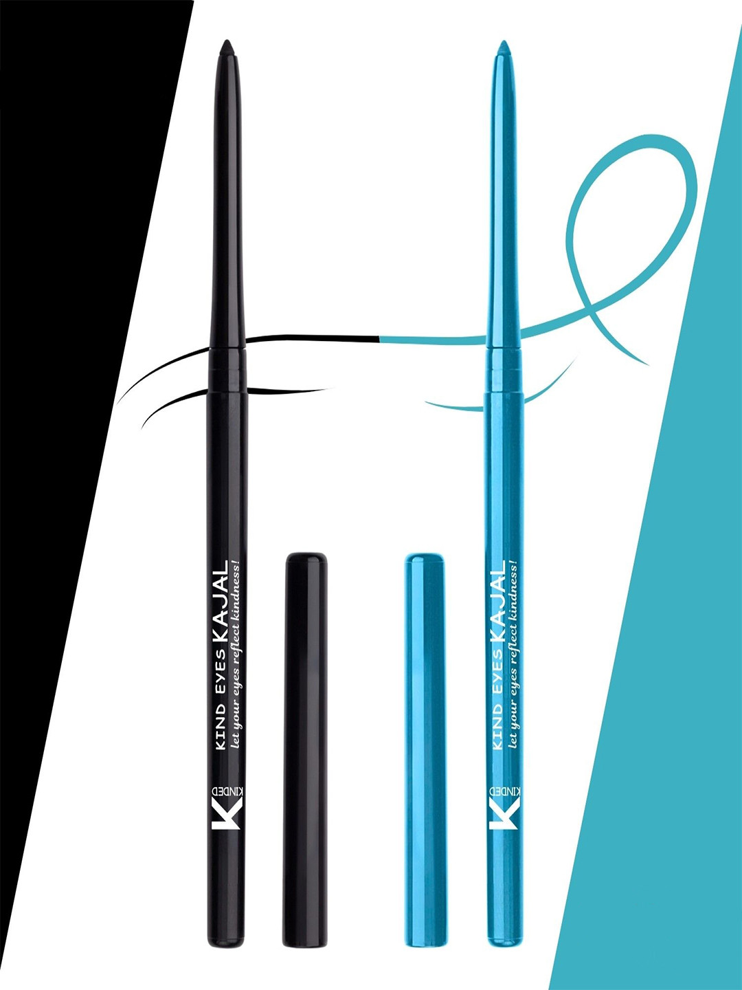 KINDED 2pc Kind Eyes 3-in-1 Waterproof Kajal - Boundless Black 01 & Treasured Turquoise 03