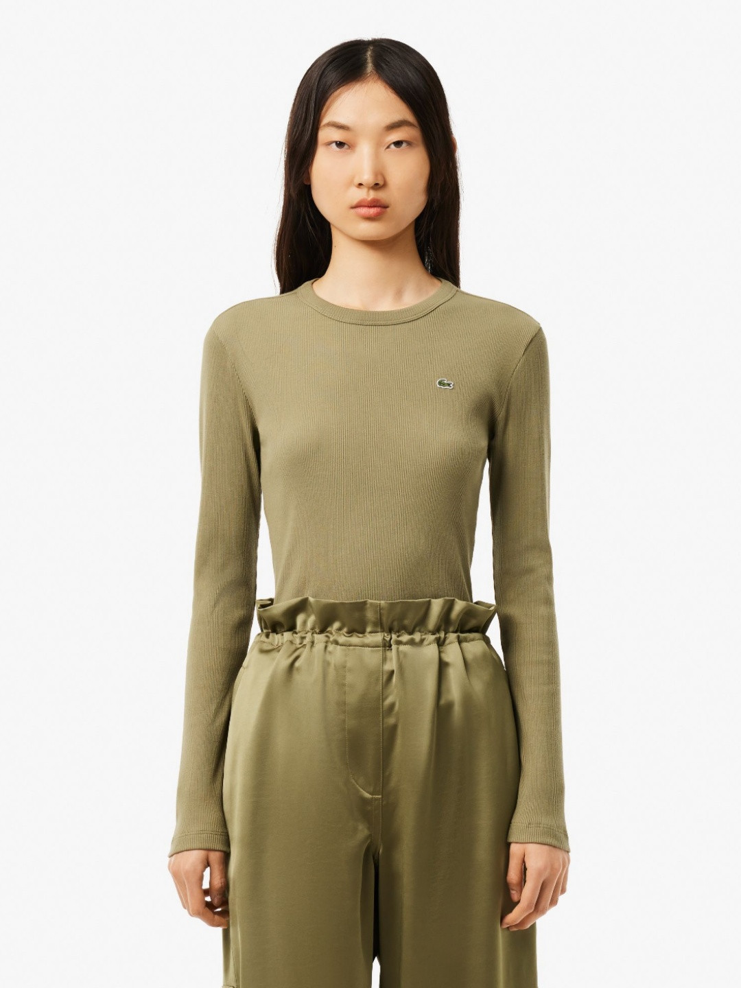 Lacoste Women High Neck Extended Sleeves Slim Fit T-shirt