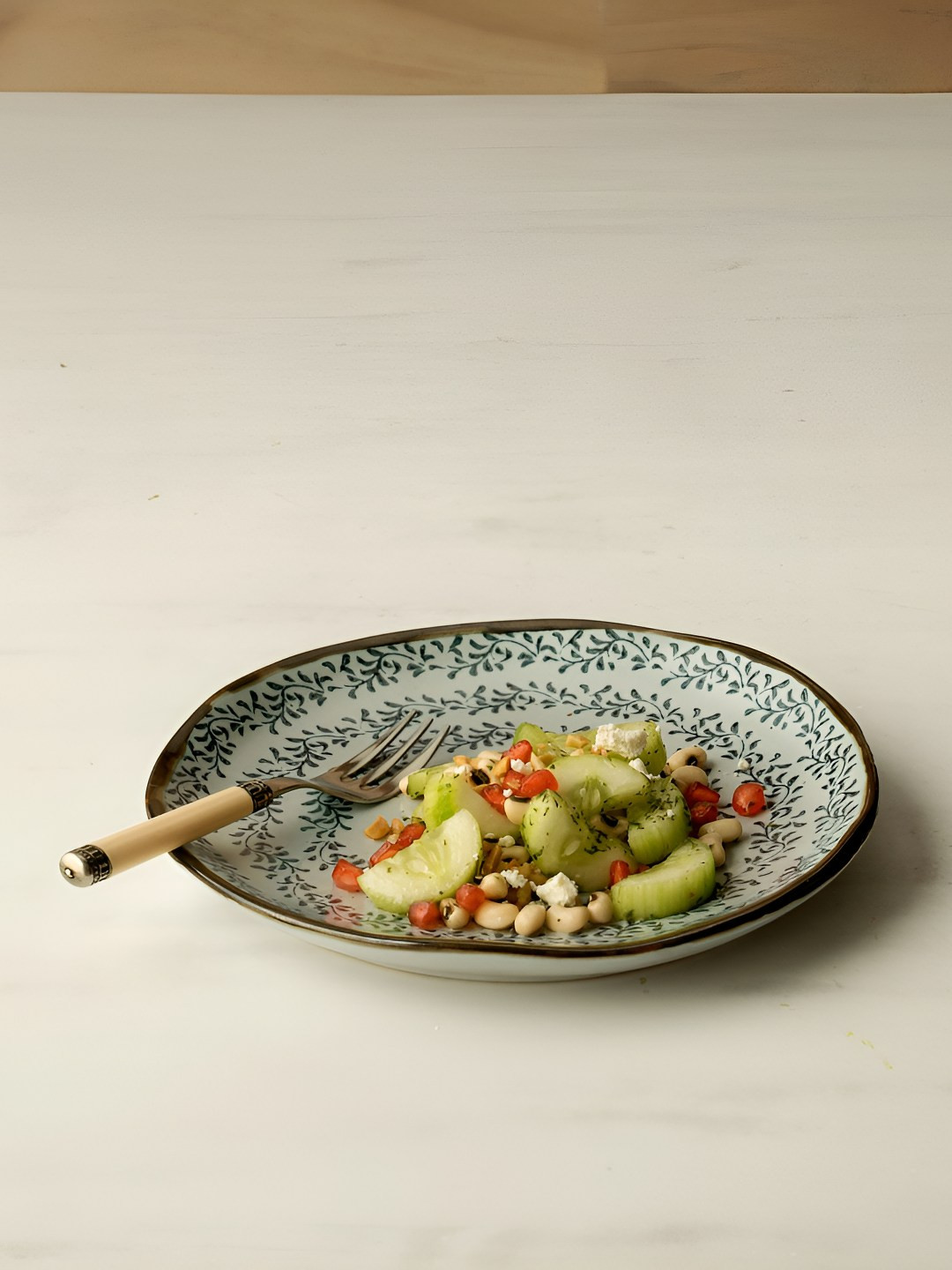 ellementry Ocean Hearts Blue & White Floral Printed Ceramic Plate