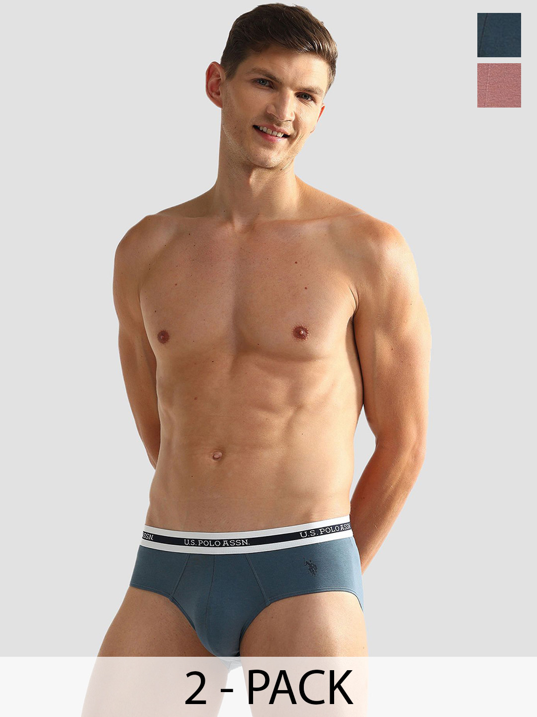 U.S. Polo Assn. Men Pack Of 2 Mid- Rise Anti microbial Basic Briefs OEB09-GP0-P2