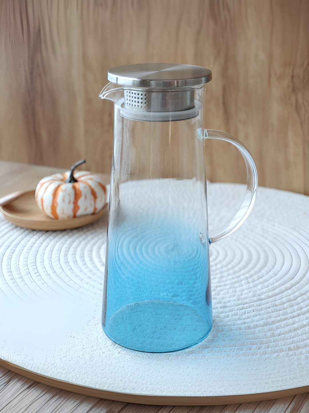The Better Home Blue & Silver Toned Dishwasher Safe Borosilicate Glass Water Jug 1.4 L