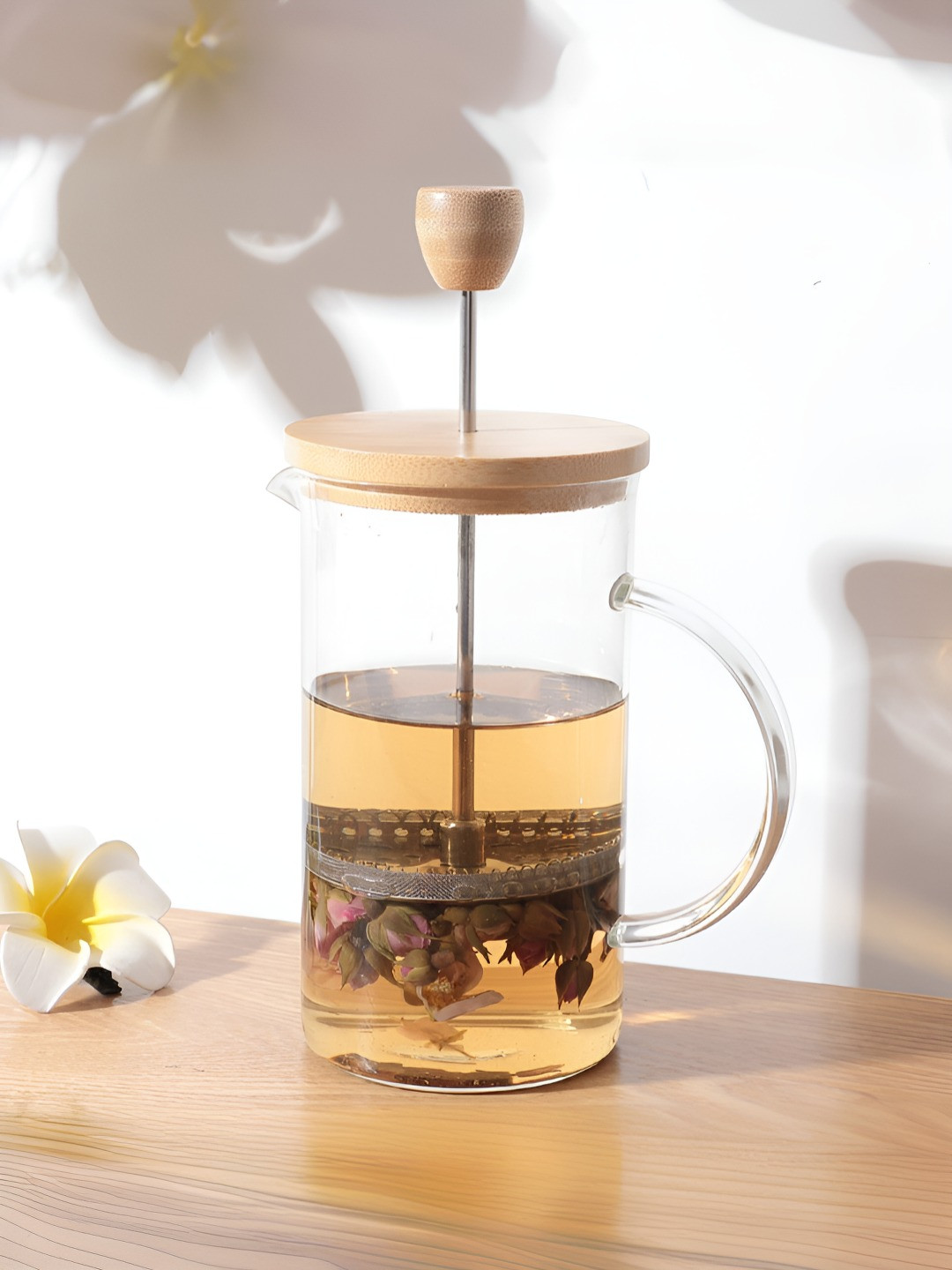 The Better Home Transparent & Brown Borosilicate Glass Water Jug With Bamboo Lid 600 ml