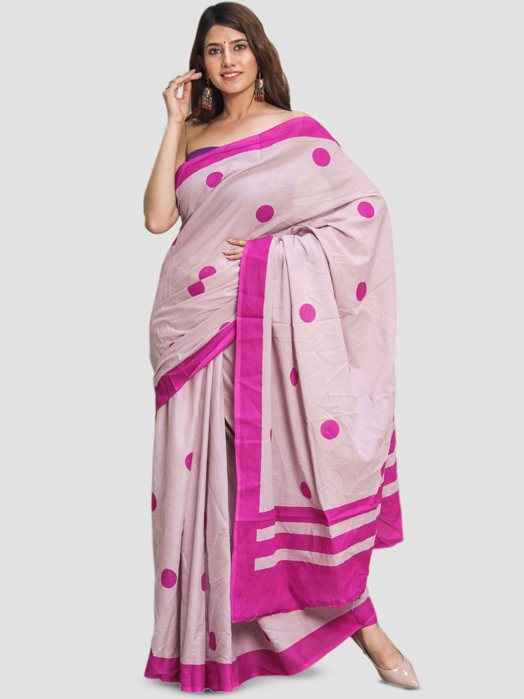BUTA BUTI Pure Cotton Polka Dot Daily Saree