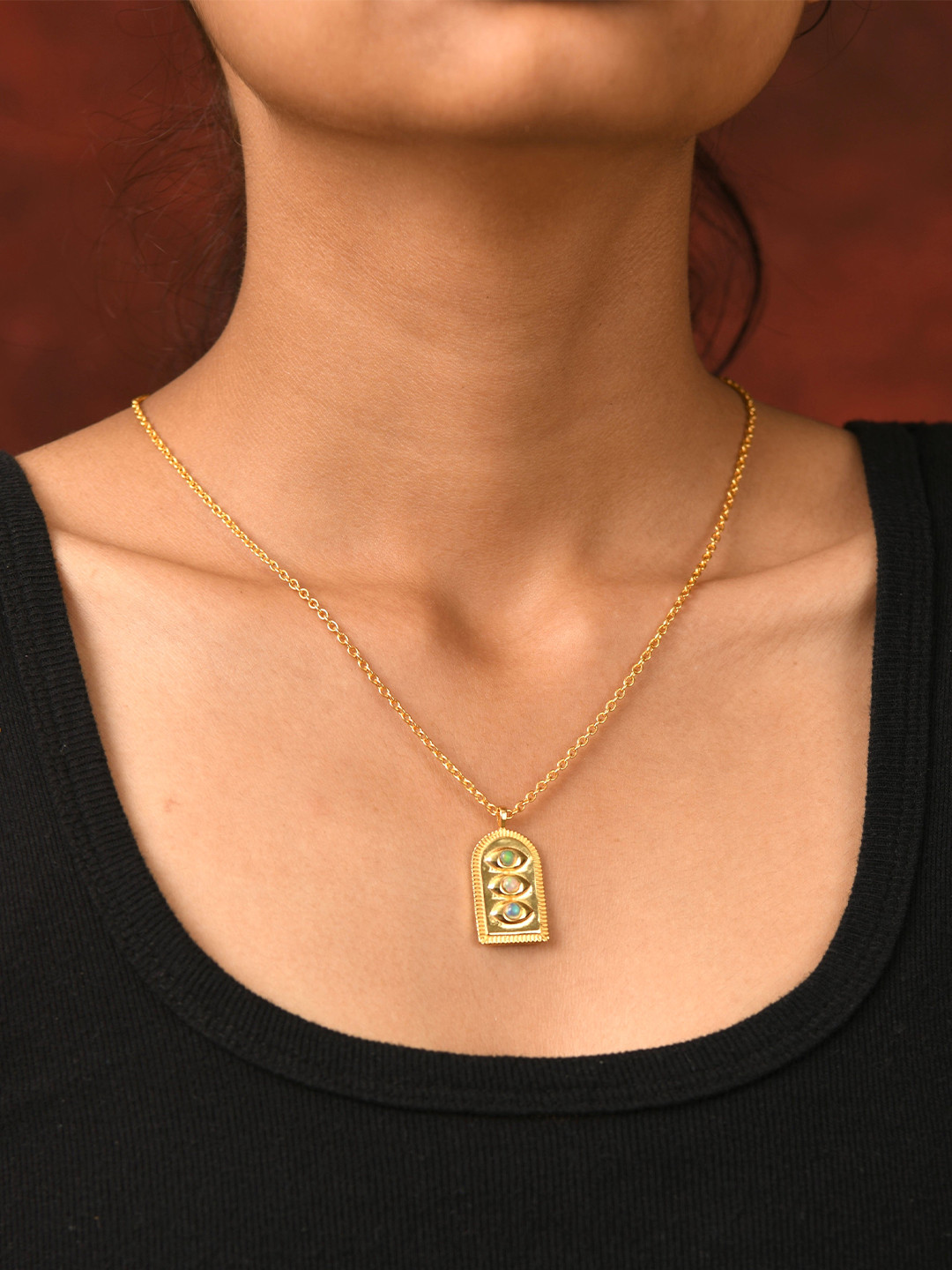 Totapari Gold-Plated Stacked Opal Evil Eye Necklace