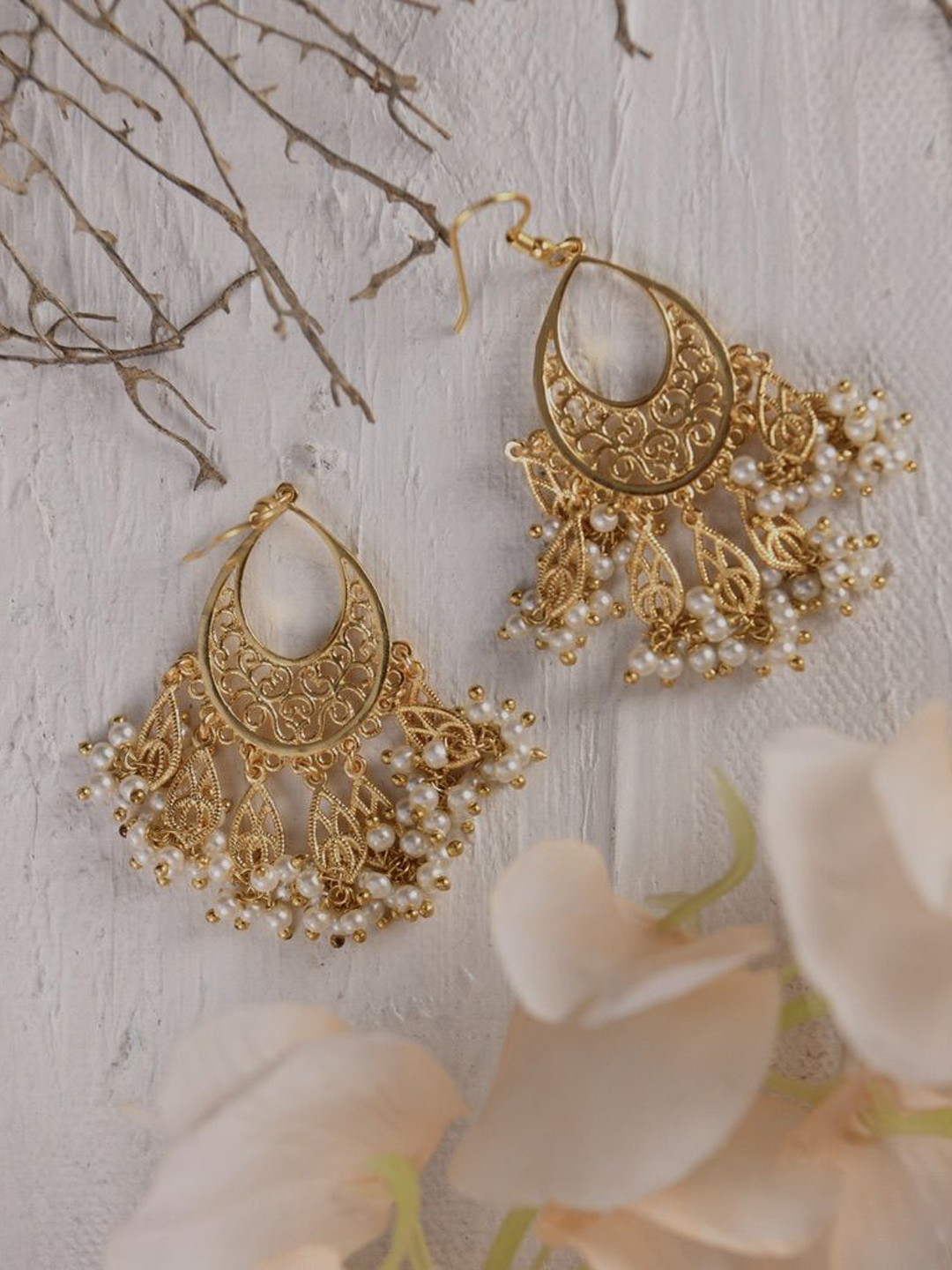 TOTAPARI Gold Plated Pearls Nazaakat Pearl Drop Earrings