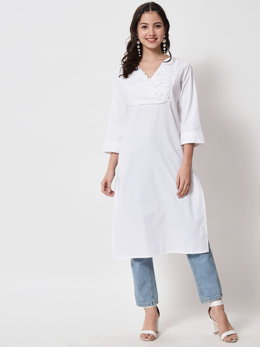ARDITA Gathered Wrap Neck Cotton Kurta