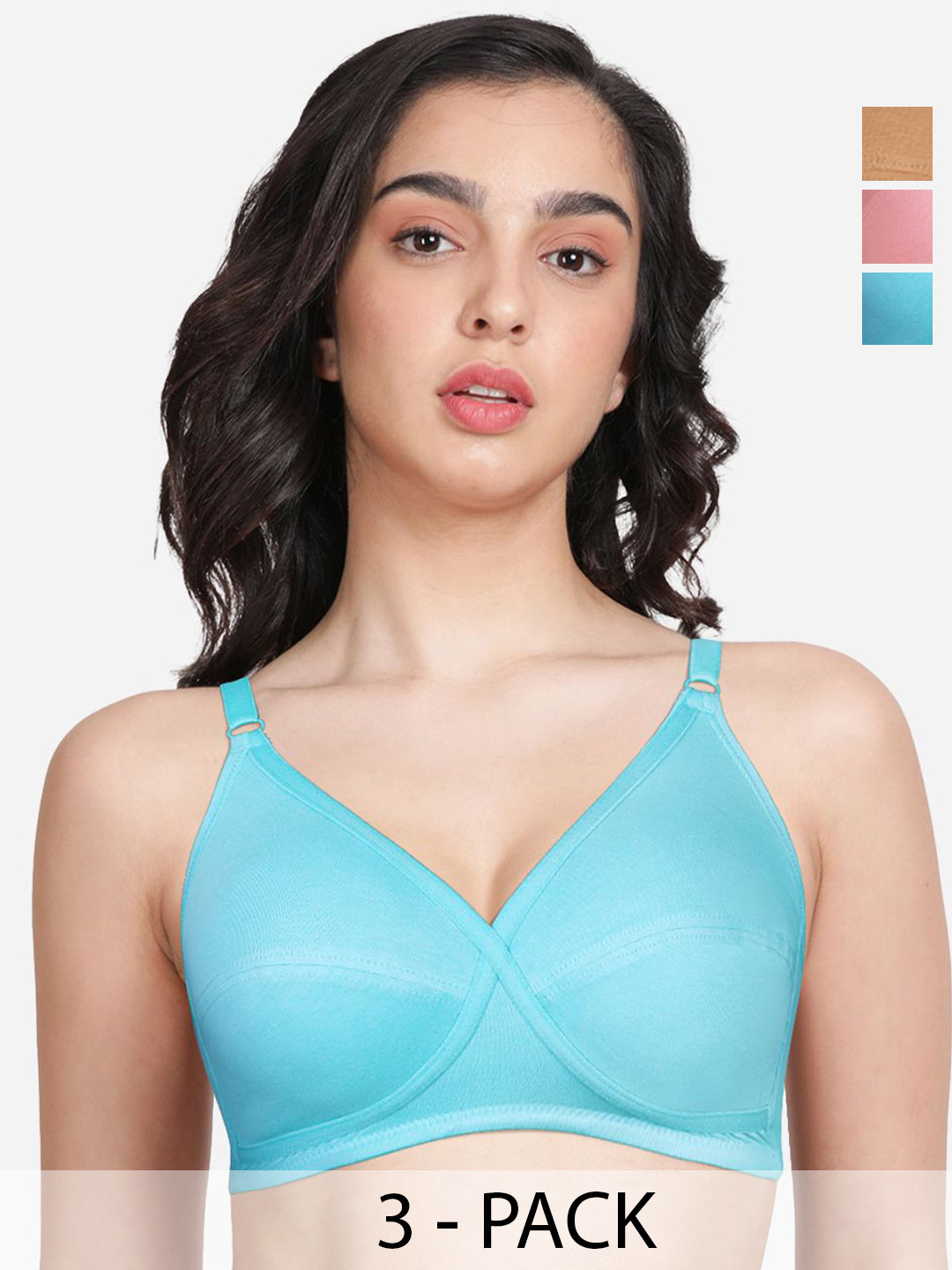 Susie Women 3Pcs Medium Coverage Non Padded Cotton No Wired Everyday Bra