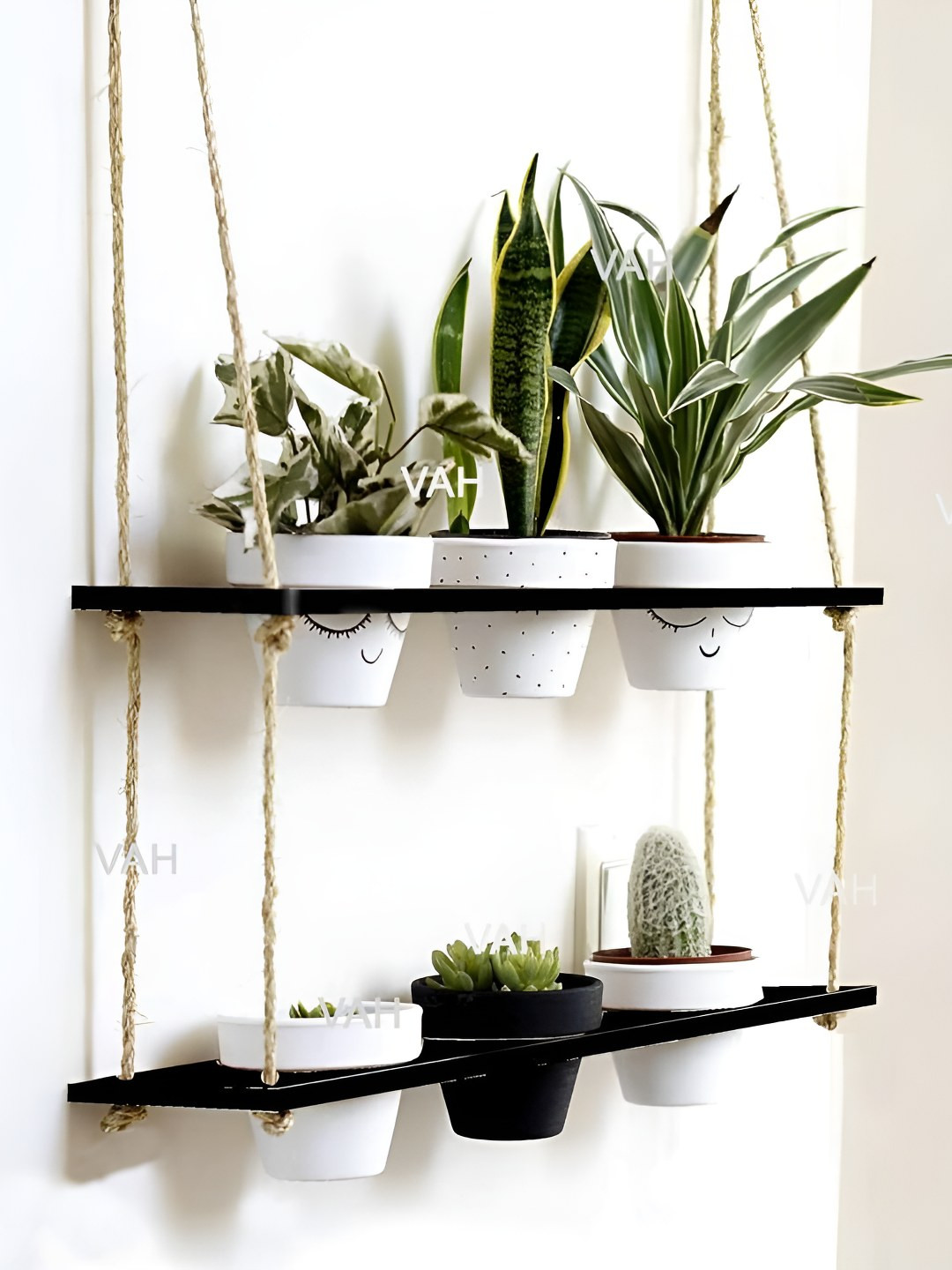 VAH Kya Bat Hai !! Black 2 Tier Wooden Hanging Planter