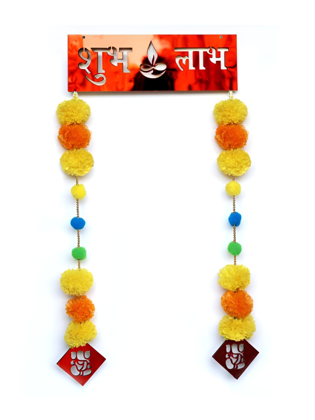 VAH Kya Bat Hai !! Shubh Labh Wood Ethnic Motifs Glossy Sticking Hall Wall Hangings-27.6In