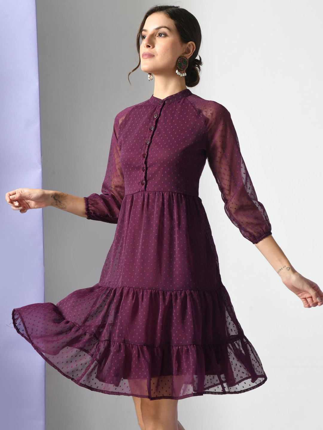 BAESD Puff Sleeve Georgette Fit & Flare Dress