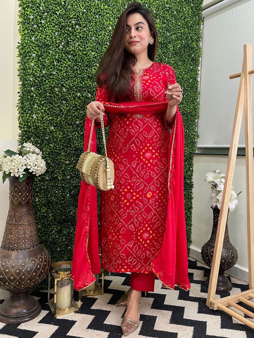 KALINI Bandhani Printed Regular Kurta With Trousers & With Dupatta - Kurta Sets for Women 30223896 | Myntra