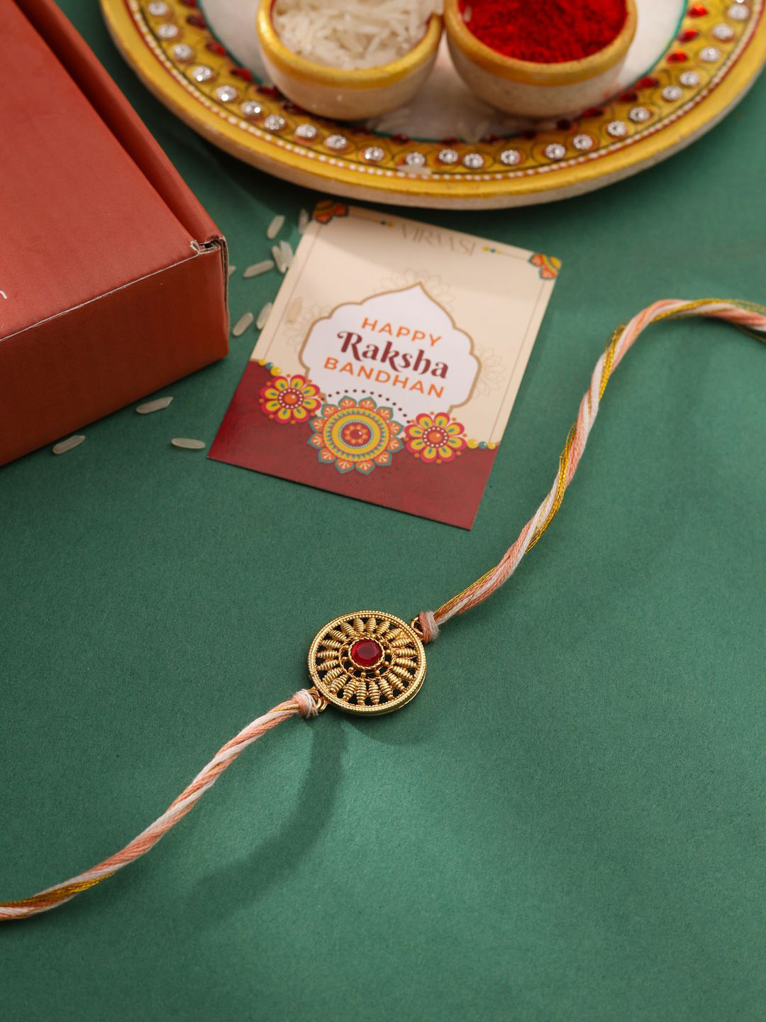 VIRAASI Set Of 2 Rakhi With Jade Plant Gift Set