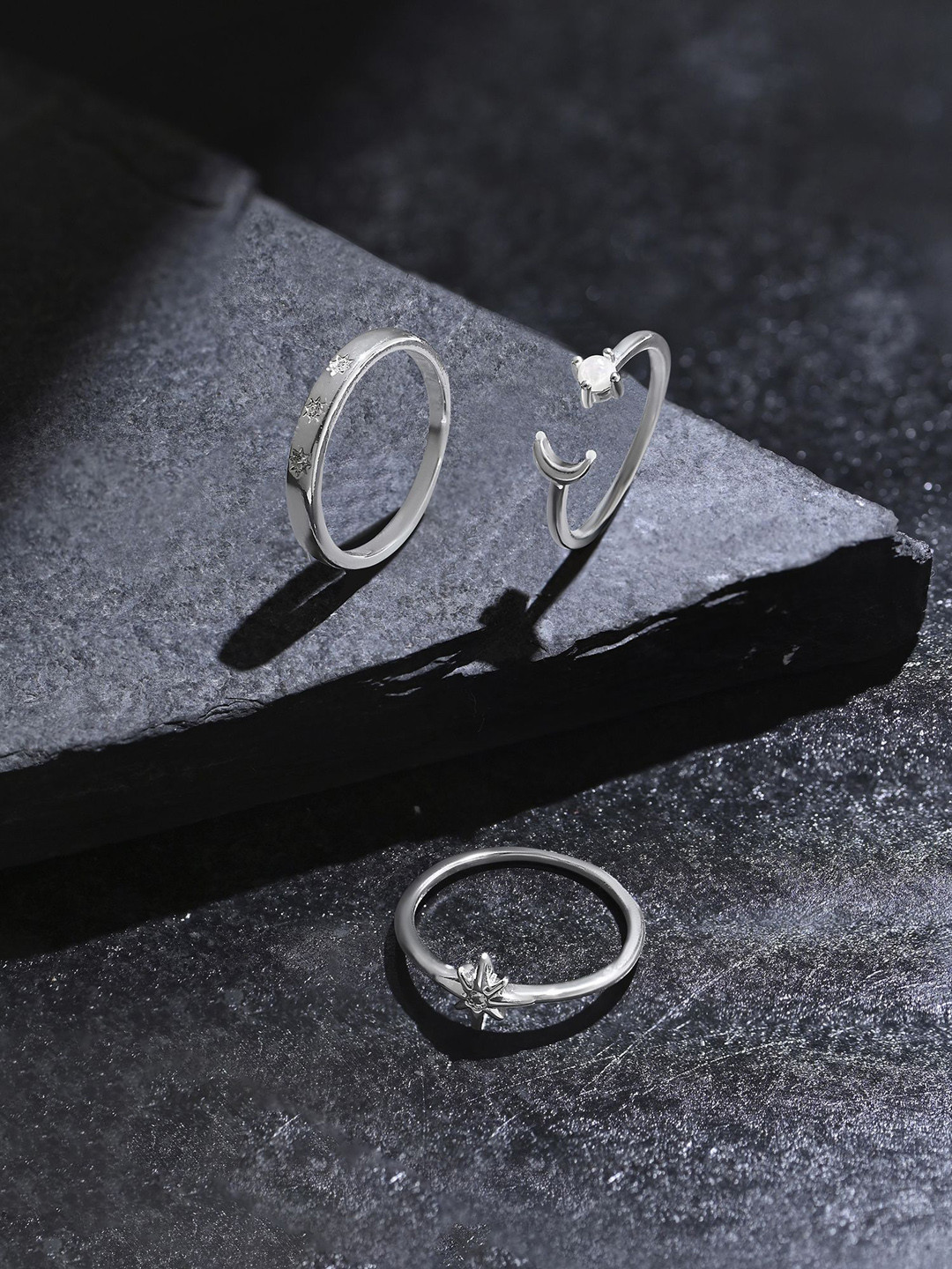 Accessorize London Set of 3 Sterling Silver Plated Cubic Zirconia Celestial Rings