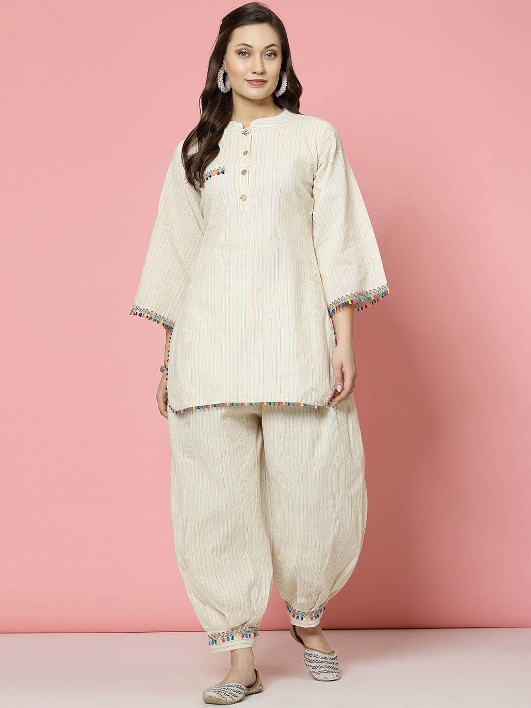Clora Creation Kantha Work Cotton Tunic With Afghani Pants