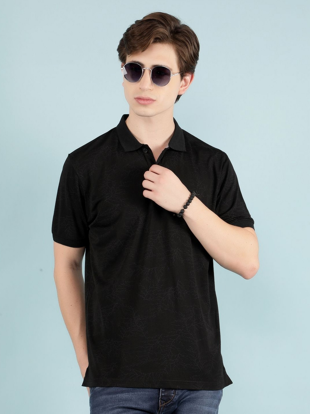 Crimsoune Club Men Abstract Printed Abstract Polo Collar Polyester Slim Fit T-Shirt