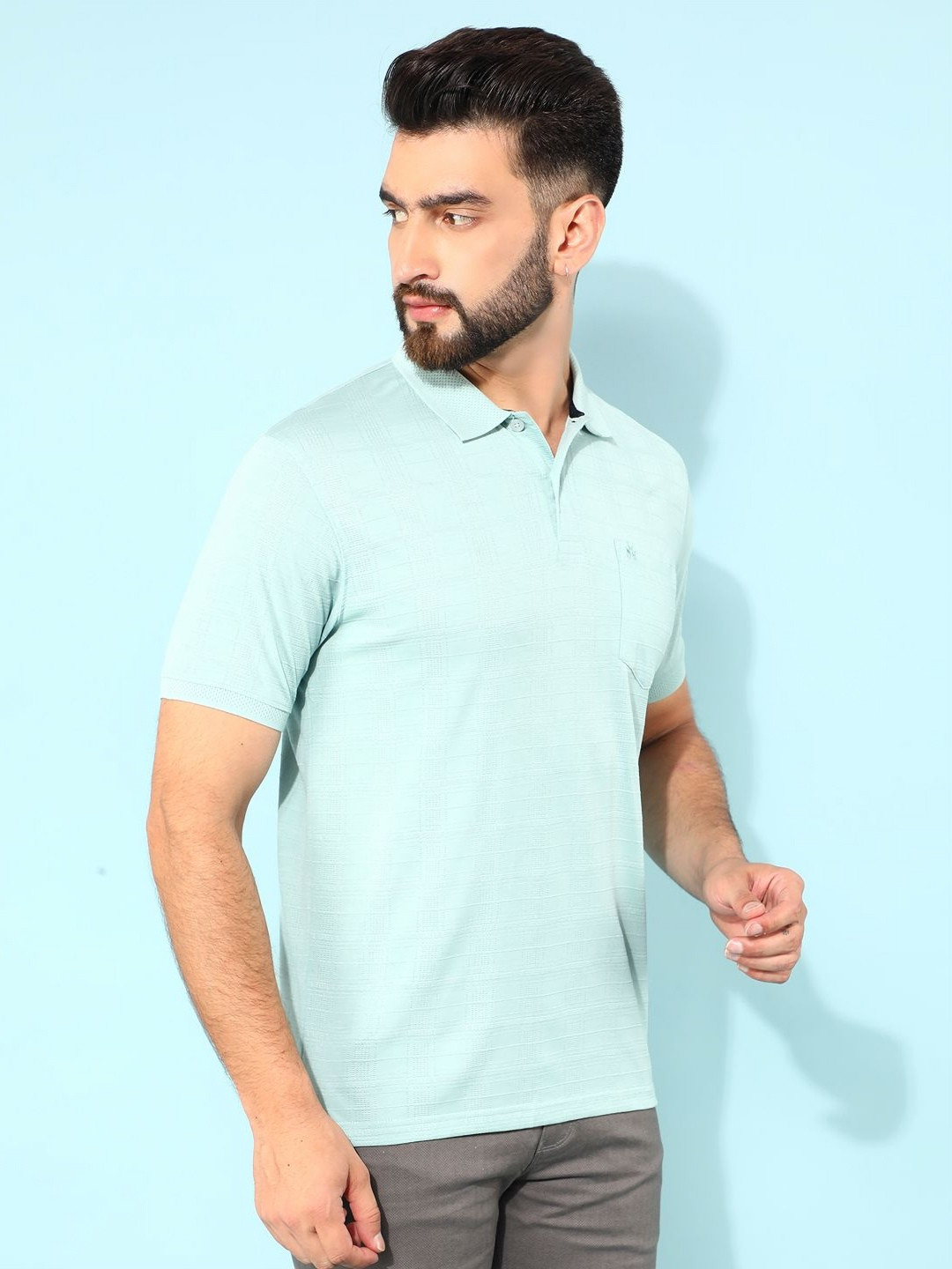 Crimsoune Club Men Checked Printed Pocket Detailing Polo Collar Cotton Slim Fit T-Shirt