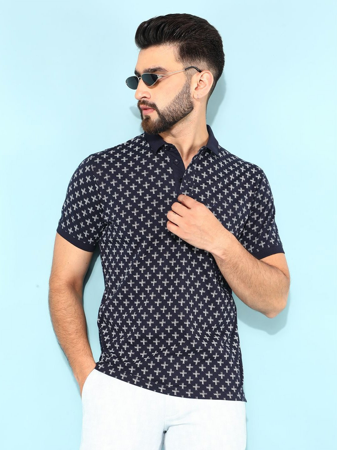 Crimsoune Club Men Other Printed Geometric Print Polo Collar Cotton Slim Fit T-Shirt