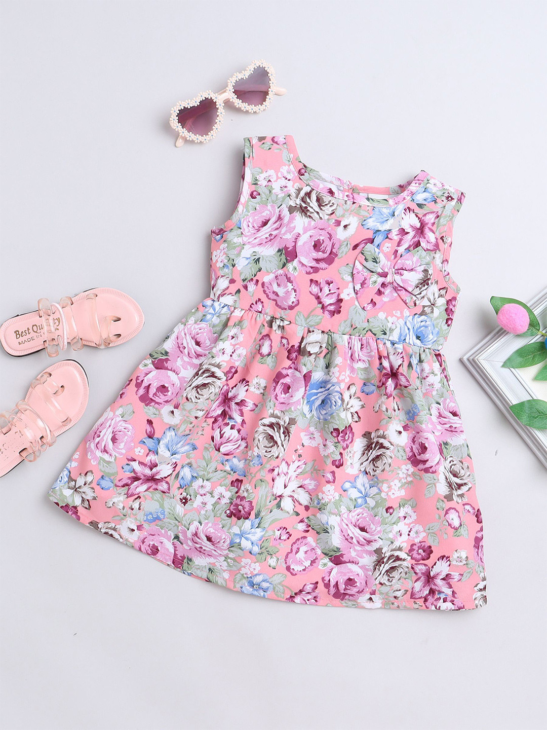 FOURFOLDS Girls Floral Print Fit & Flare Dress