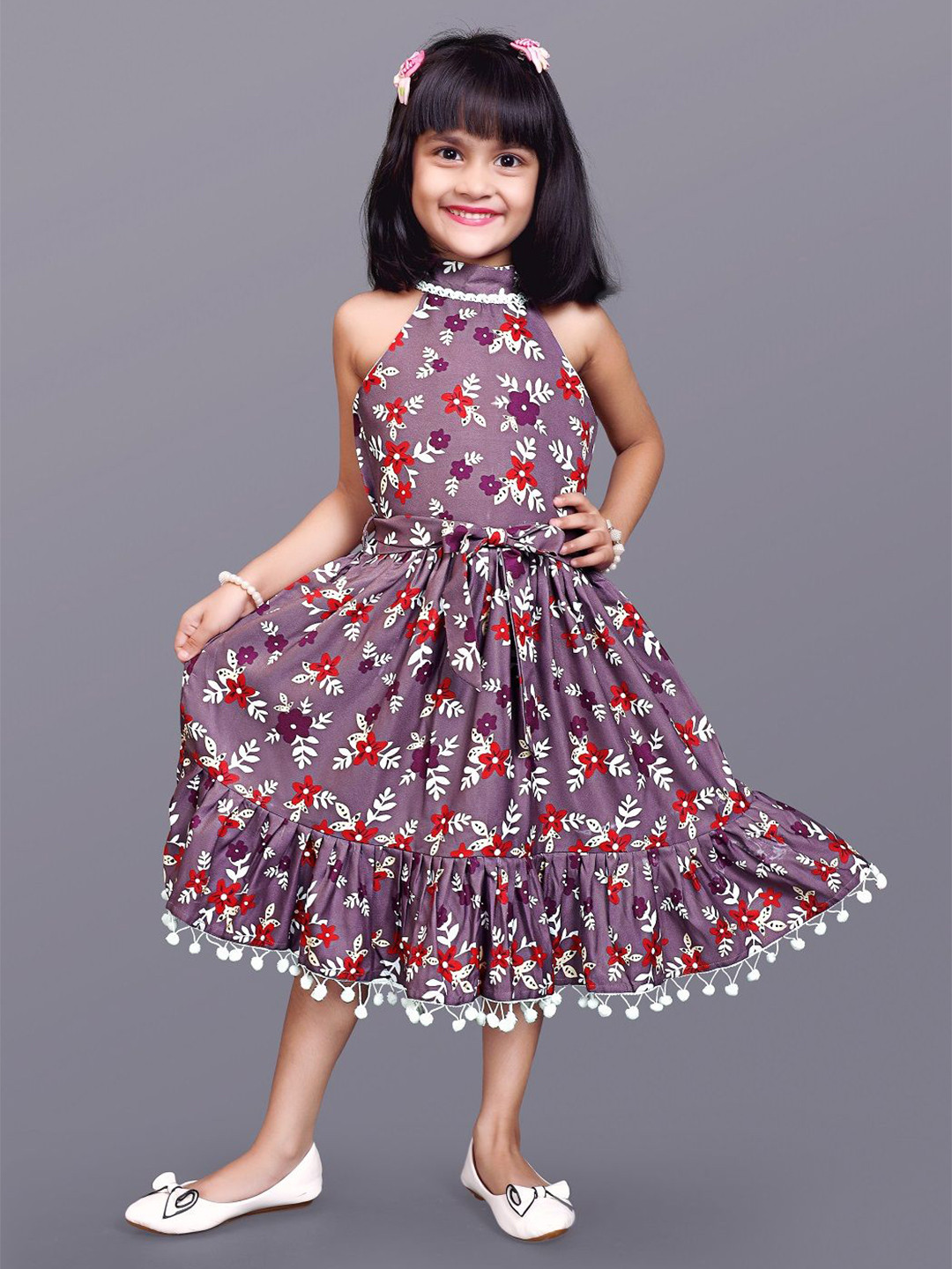 FEBVIBE Floral Print Fit & Flare Midi Dress