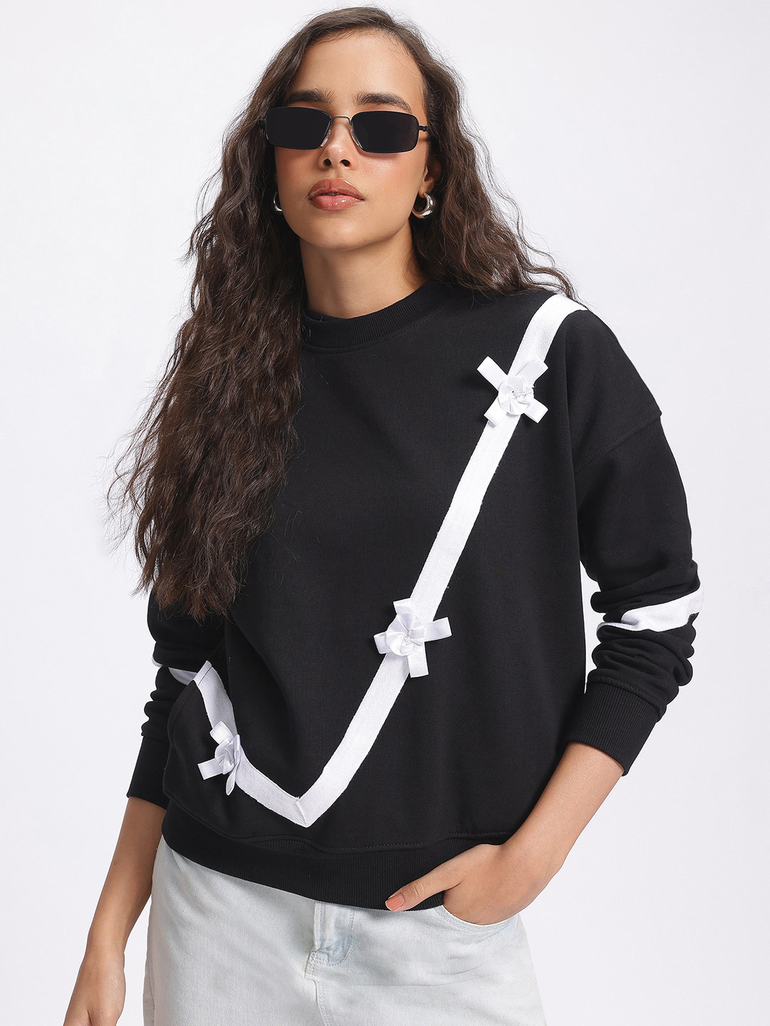 DressBerry Contrast Bow Detail Sweatshirt