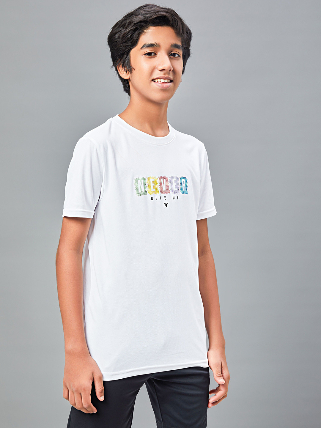 Technosport Boys Typography Printed UPF50 Sun Protection Slim Fit Sports Tshirt