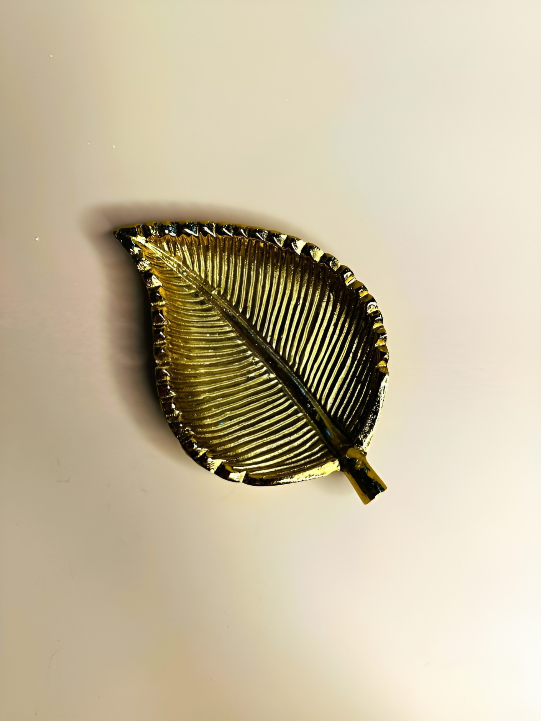 NURTURE INDIA Gold Toned Textured Metal Leaf Food Plate