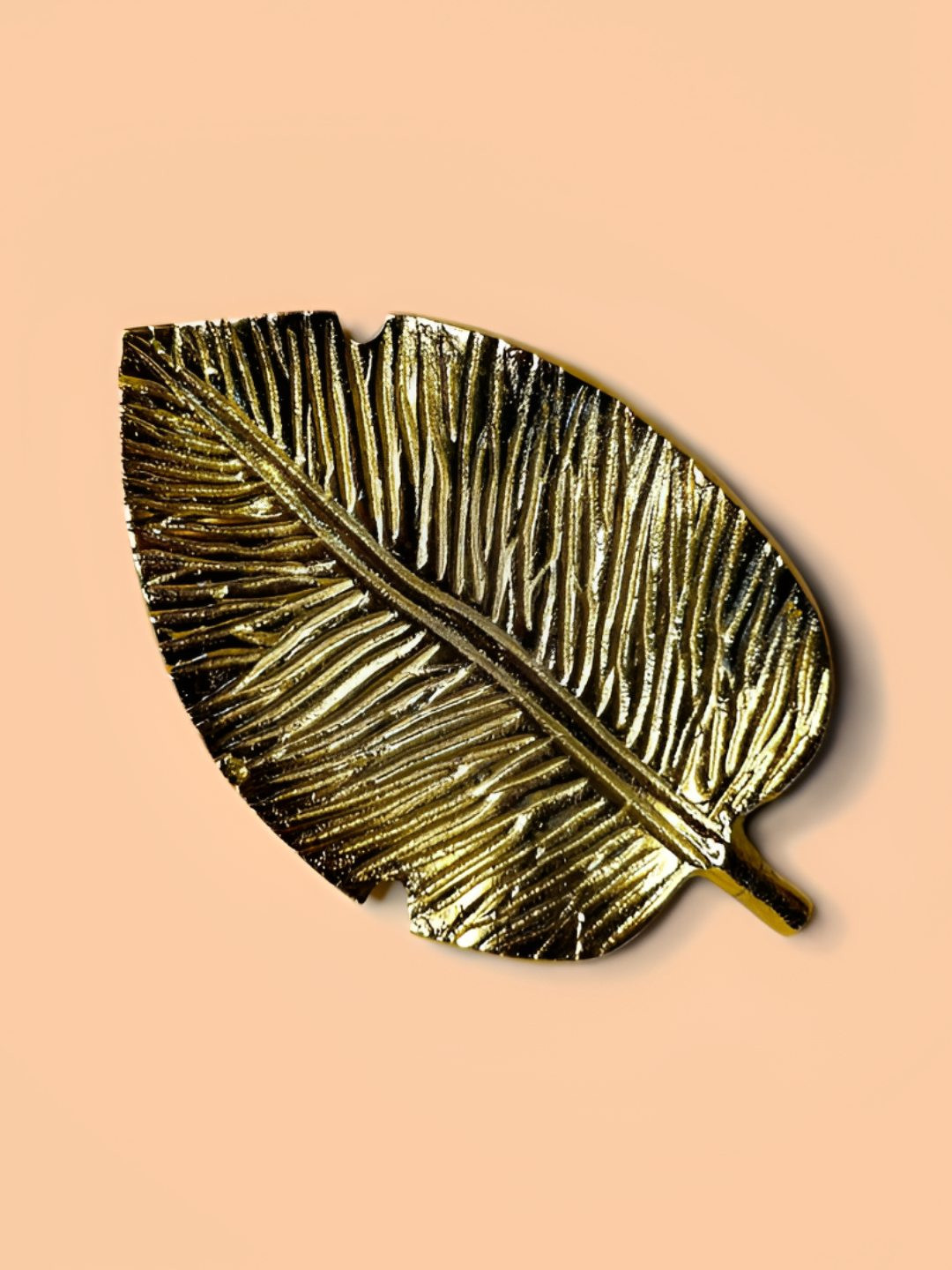 NURTURE INDIA Gold Toned Textured Metal Leaf  Food Plate