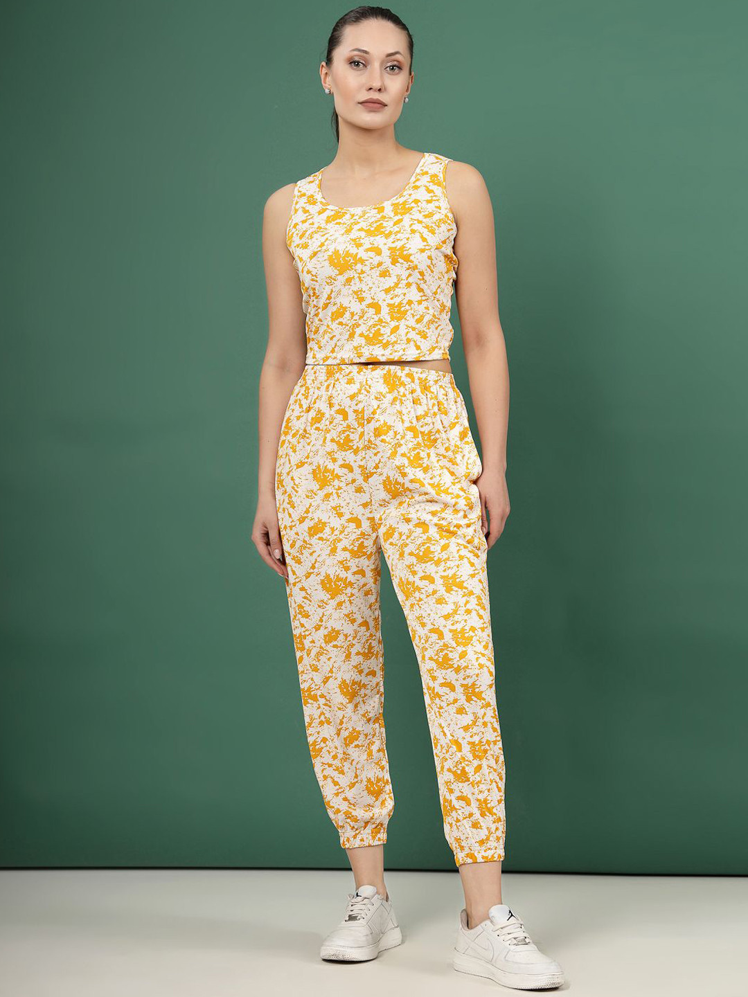 Clora Creation Printed Hosiery Crop Top With Joggers