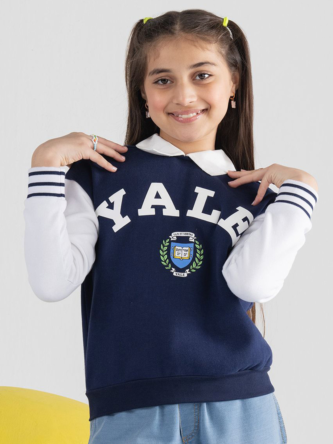 SPUNKIES Typography Printed Peter Pan Collar Shirt Style Top